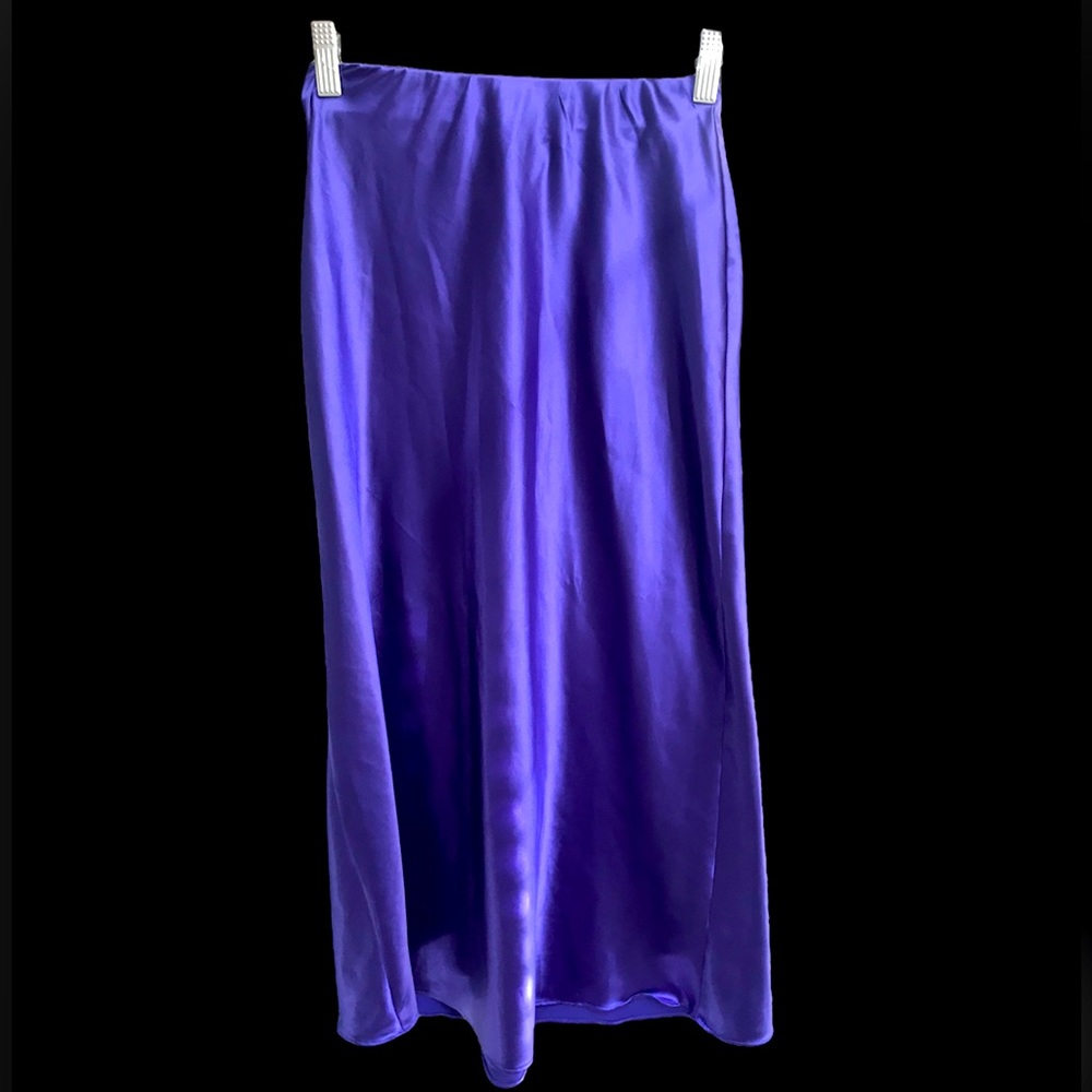 Blue Satin High Waisted Skirt